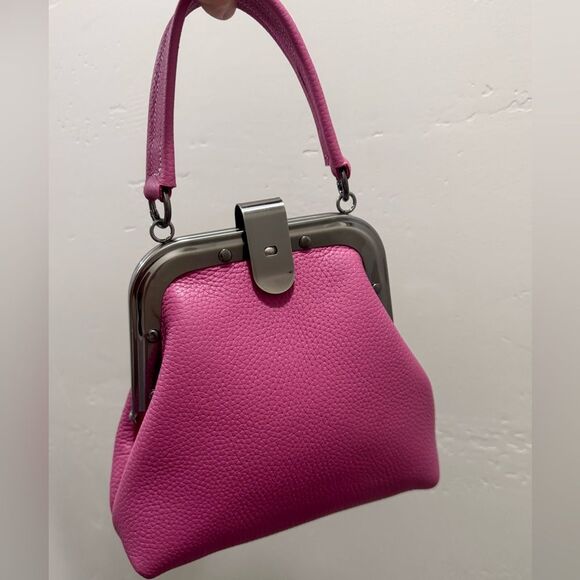 Pink Togo Calfskin Handmade Unique Rivet Frame Purse, Shoulder Bag, Crossbody - Picture 13 of 16